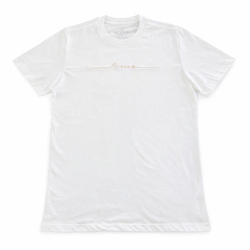 Camiseta Masculina Acesso Estampa Bordada Branco Off
