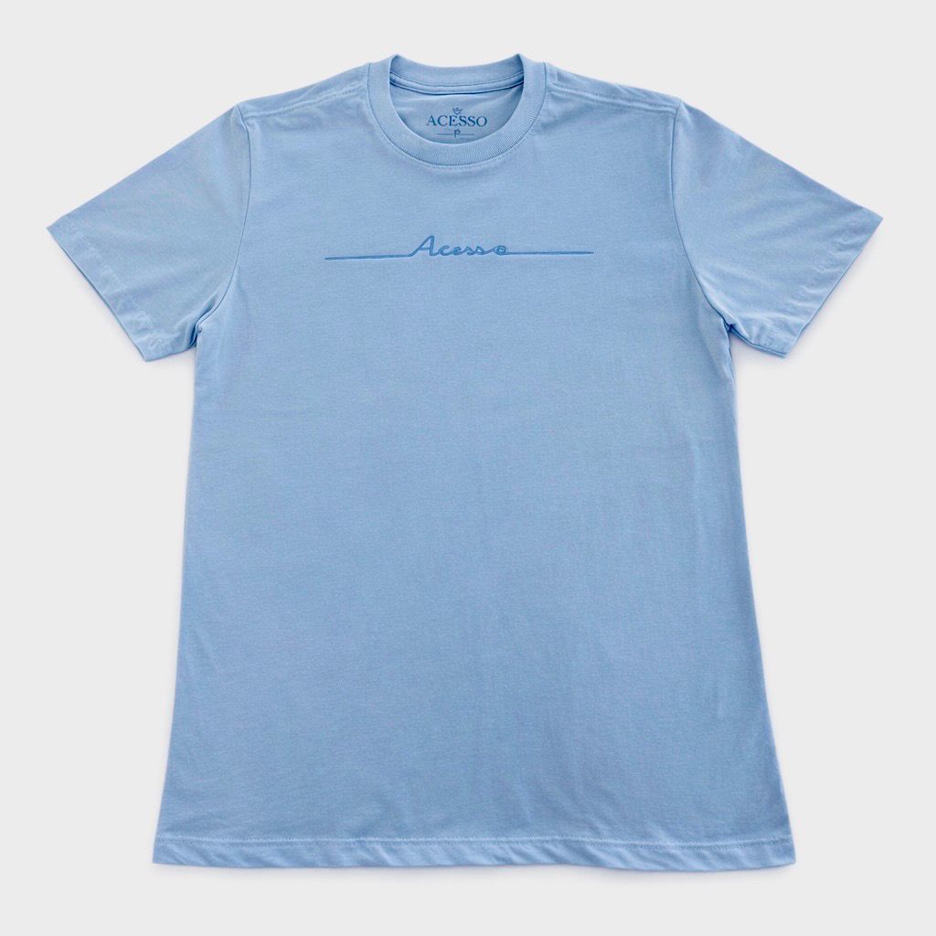 Camiseta Masculina Acesso Estampa Bordada Azul Claro