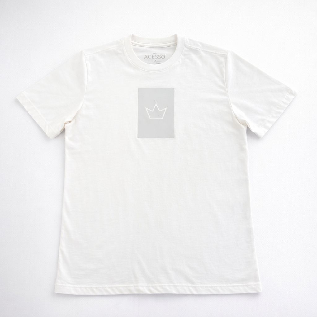 Camiseta Masculina Acesso Estampa em Silk Branco Off