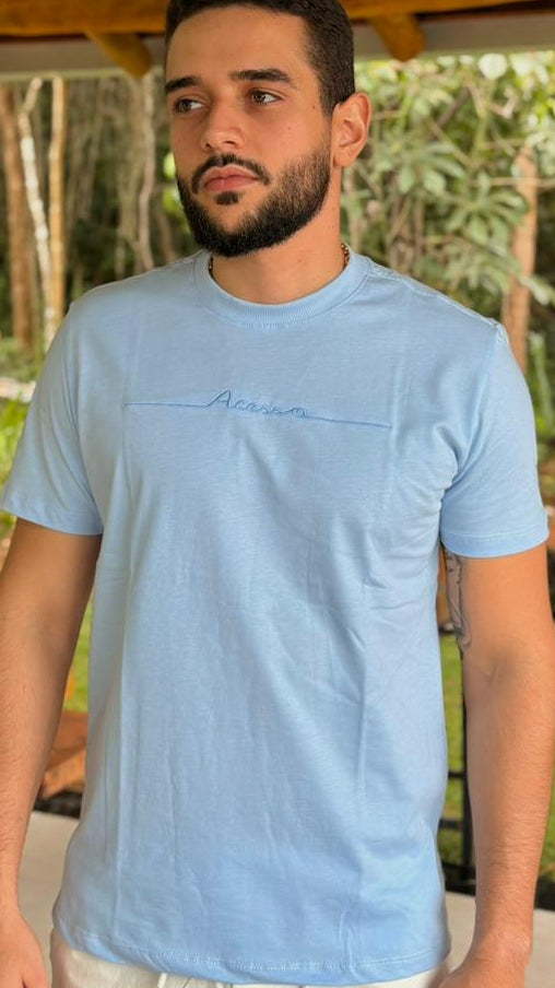 Camiseta Masculina Acesso Estampa Bordada Azul Claro