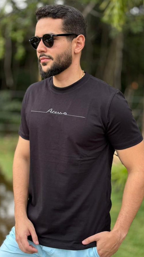 Camiseta Masculina Acesso Estampa Bordada Preta